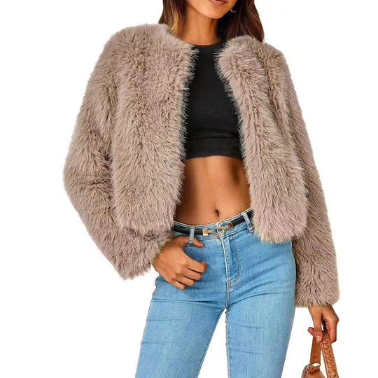 Damen Kuschelige Kurze Pelzjacke EB