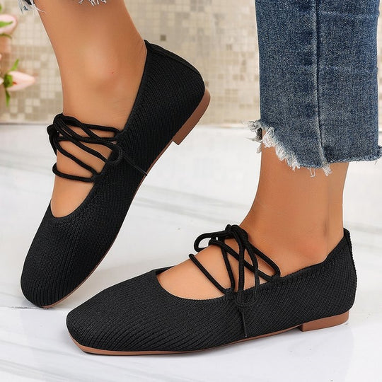 Damen elegante Ballerinas mit geschmackvollem Schnürdesign EB