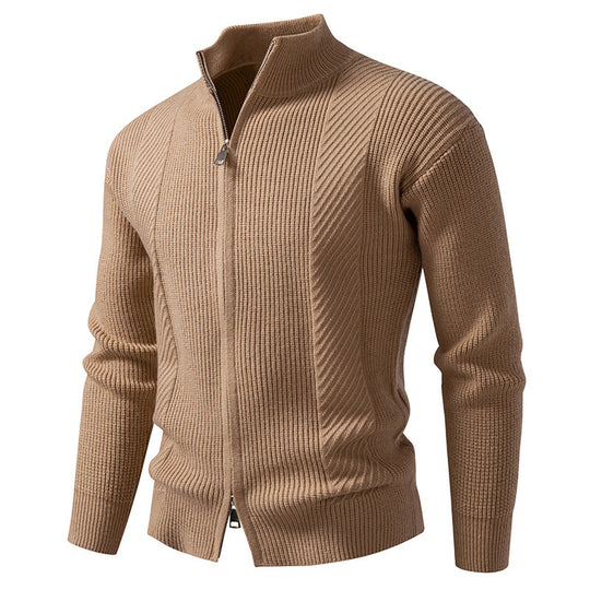 Herren modische Strickjacke mit Stehkragen und durchgehendem Reißverschluss EB