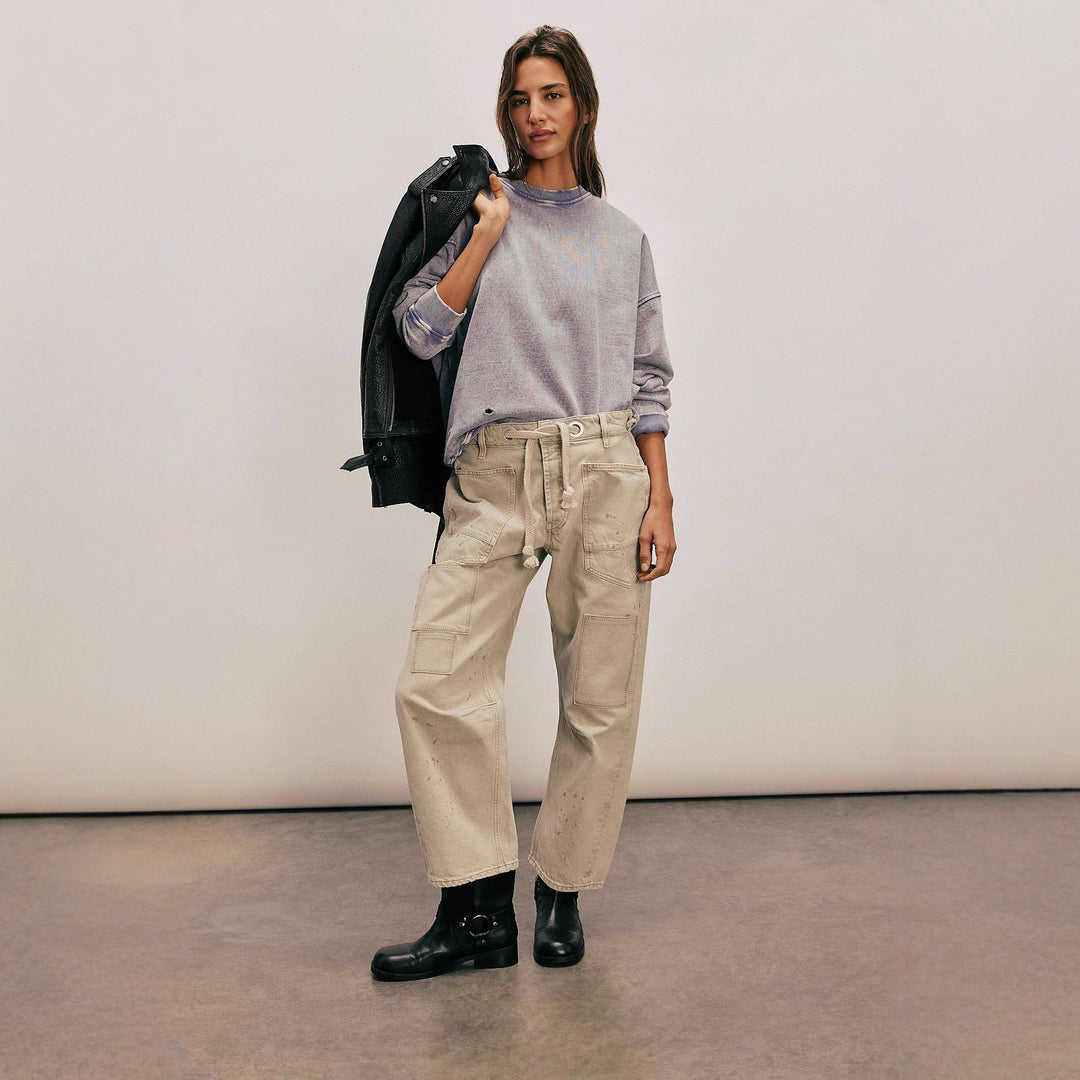 Damen nan hochgeschnittene Jeans im weiten Schnitt mit aufgesetzten Taschen und Kordelzug EB
