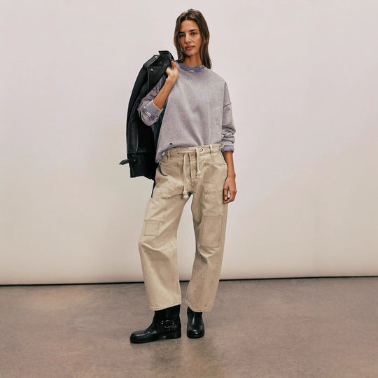 Damen nan hochgeschnittene Jeans im weiten Schnitt mit aufgesetzten Taschen und Kordelzug EB