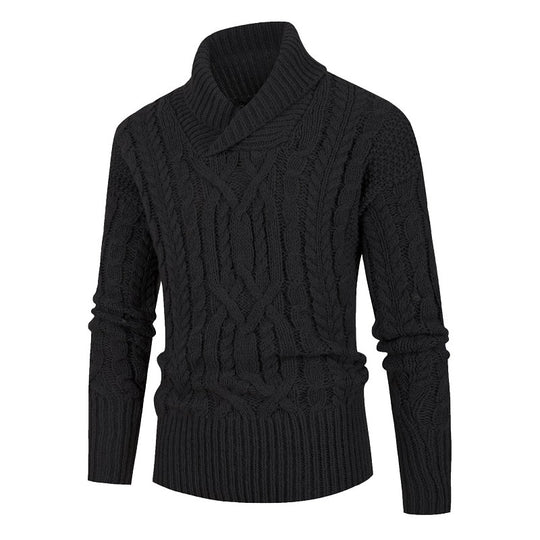 Herren Grobstrickpullover mit Schalkragen und raffinierten Zopfmuster EB