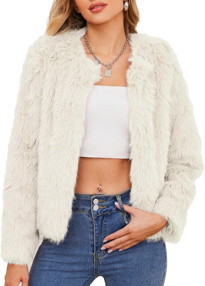 Damen Luxuriöse Kunstpelzjacke mit kurzem Schnitt und voluminösen Ärmeln EB