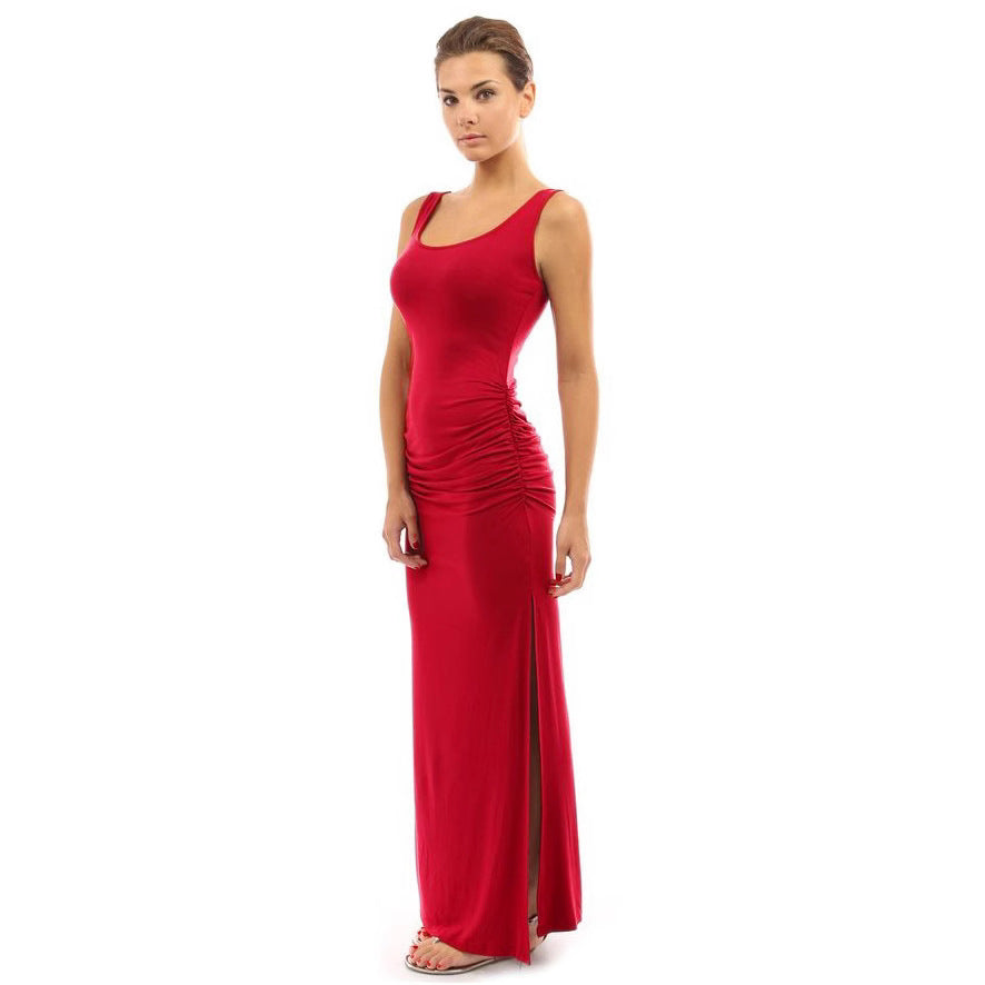 Damen figurbetontes Maxikleid mit Raffungen EB