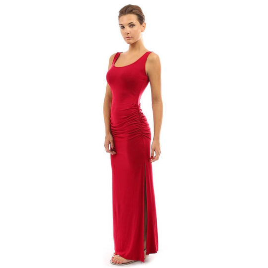 Damen figurbetontes Maxikleid mit Raffungen EB