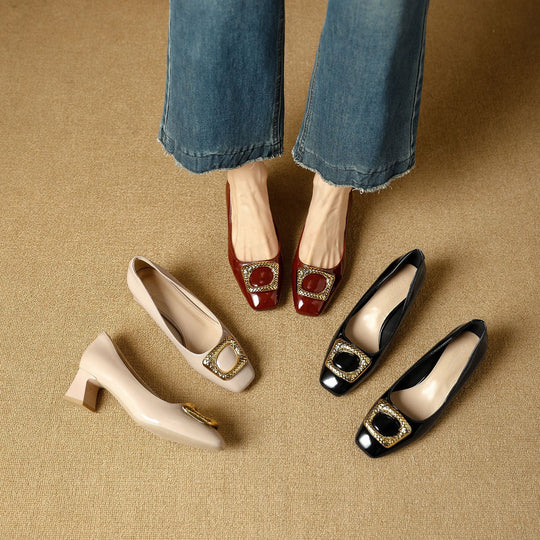 Damen Elegante Blockabsatz-Ballerinas mit funkelndem Schmuckdetail EB