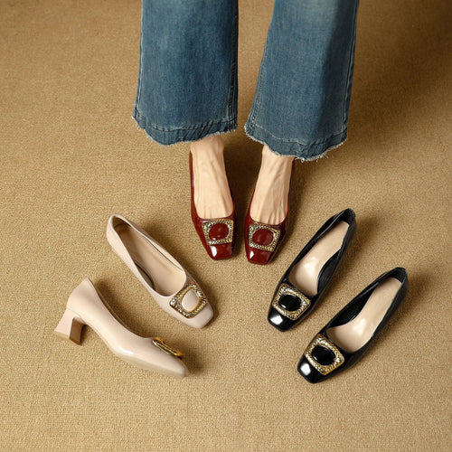 Damen Elegante Blockabsatz-Ballerinas mit funkelndem Schmuckdetail EB