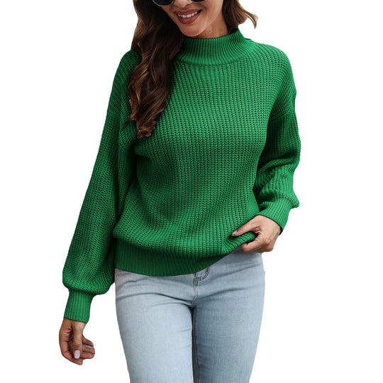 Damen Grobstrickpullover mit hohem Kragen und angeschnittenen Ärmeln EB