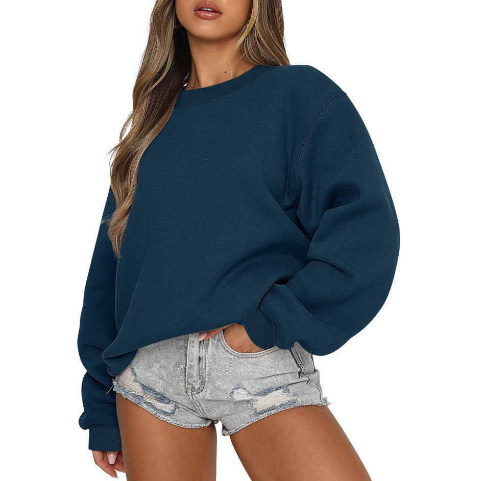 Damen nan oversized Rundhals-Sweatshirt aus Baumwollmix mit überschnittener Schulter, angerauter Innenseite und elastischen Bündchen EB