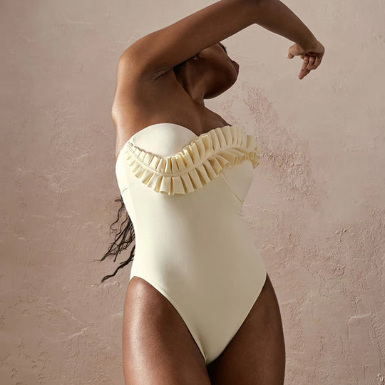 Damen Badeanzug mit asymmetrischem Volant-Design EB