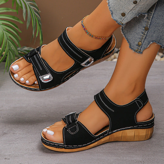 Damen Komfortable Klettverschluss-Sandalen mit geschwungenem Absatz EB