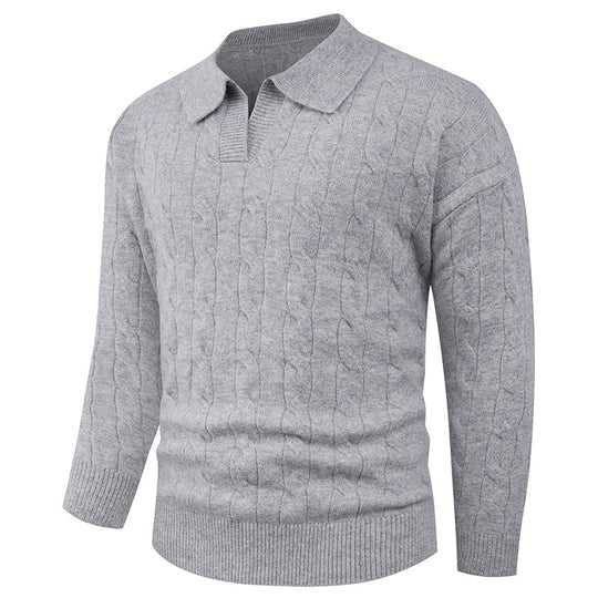 Herren Strickpullover mit modernem Zopfmuster und Polokragen EB