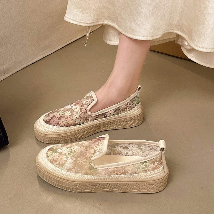 Damen Slip-On Sneakers mit floralem Stickdesign EB