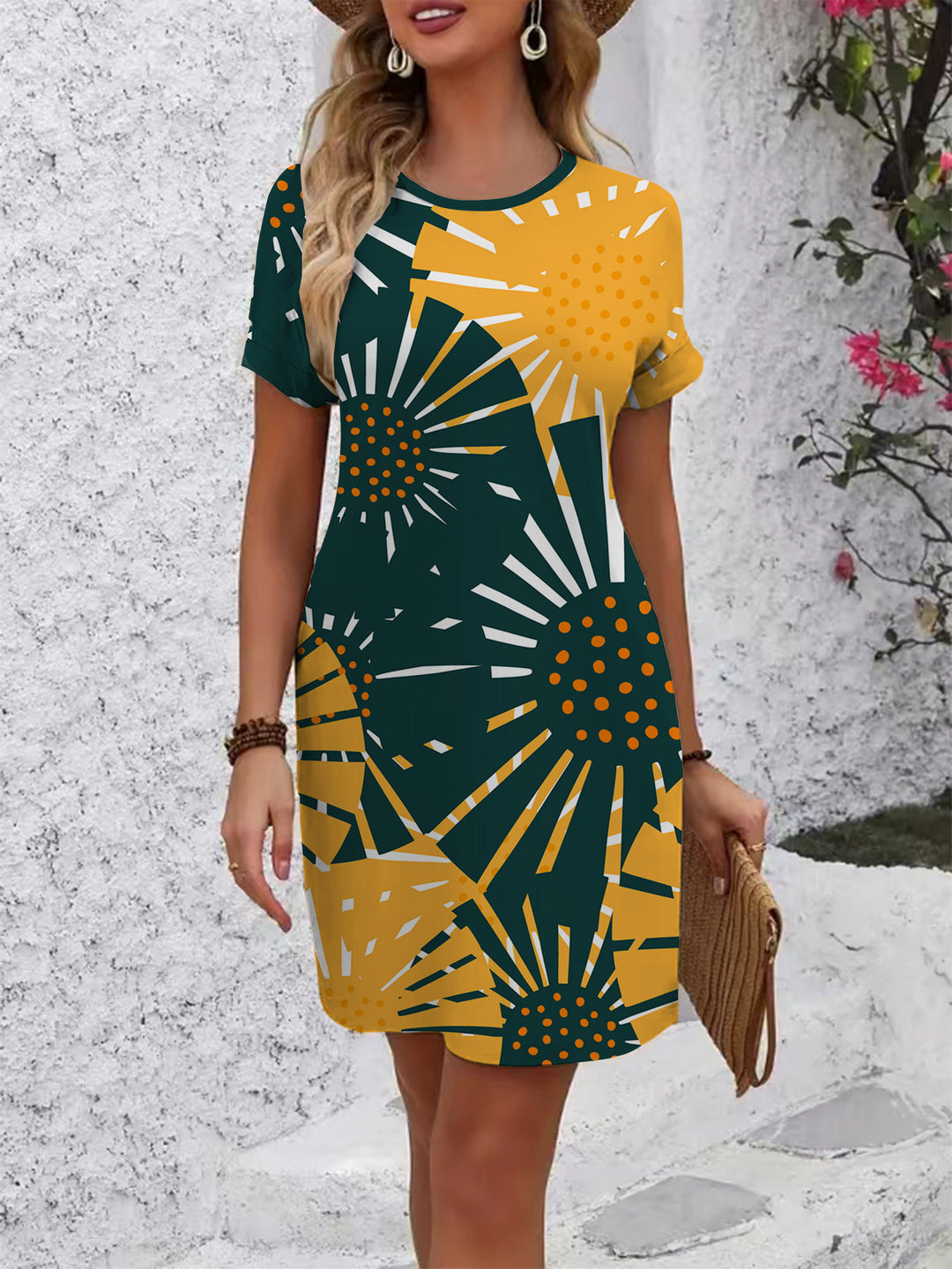 Damen farbenfrohes Mandala Kleid im lässigen Schnitt EB