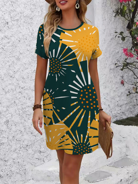 Damen farbenfrohes Mandala Kleid im lässigen Schnitt EB