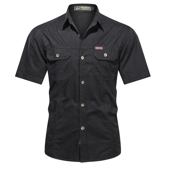 Men's  short-sleeve utility shirt with dual flap chest pockets and reinforced stitching EB