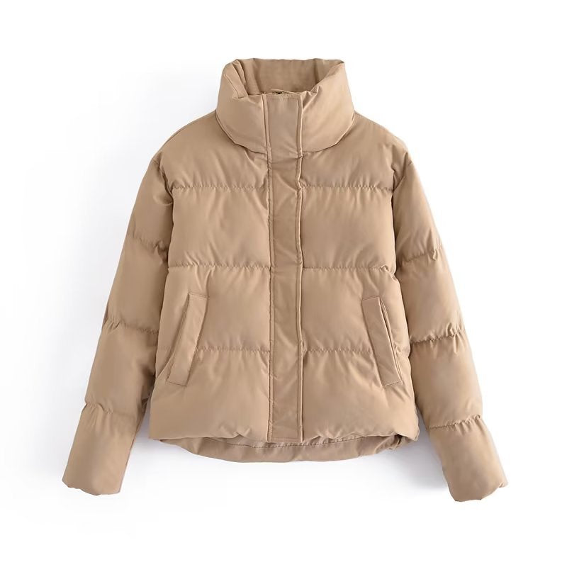 Damen gestepptes Winterjacke mit hohem Kragen und Seitentaschen EB