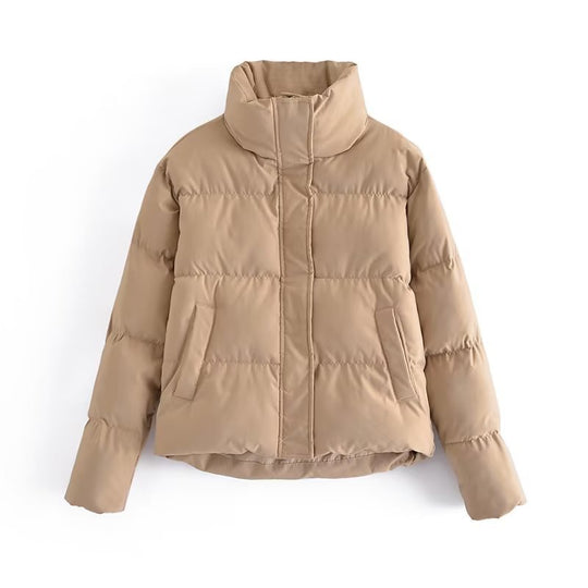 Damen gestepptes Winterjacke mit hohem Kragen und Seitentaschen EB