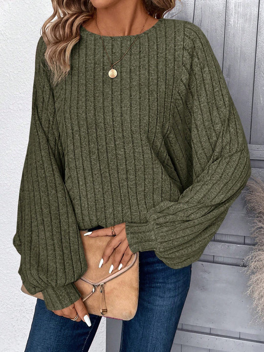 Damen Pullover mit eleganten Ballonärmel und Rippenstruktur EB