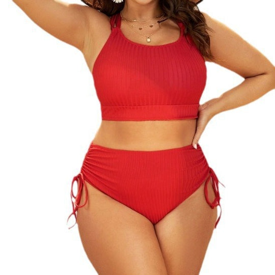 Damen Hochgeschnittener Bikini mit verstellbaren Kordeln EB