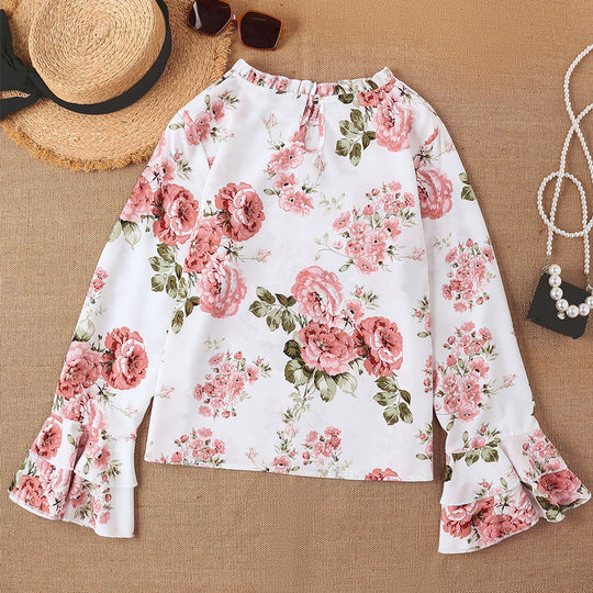 Damen Bluse mit Rüschendetails und floralem Muster EB