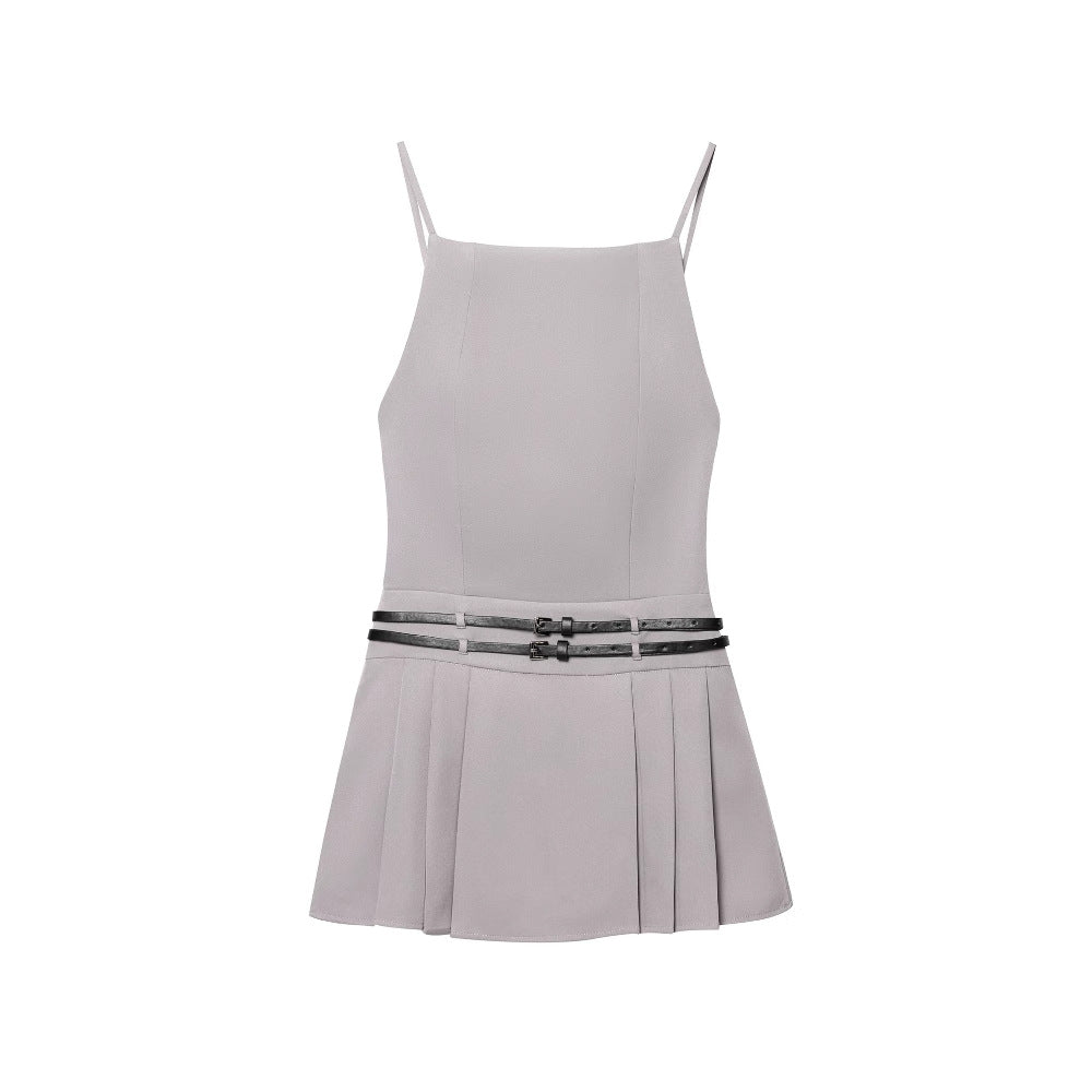 Damen Top mit elegantem Plissee-Design und modischem Gürtel EB