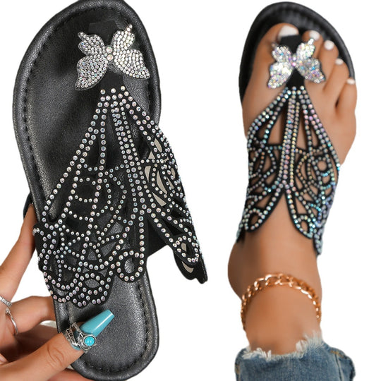 Damen elegante Riemchen Sandalen mit funkelnden Strassverzierungen und detaillierter Schnittführung EB