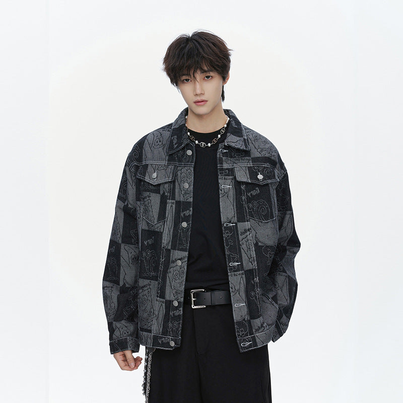 Herren Oversized Jeansjacke im Urban-Style mit grafischem Druck EB
