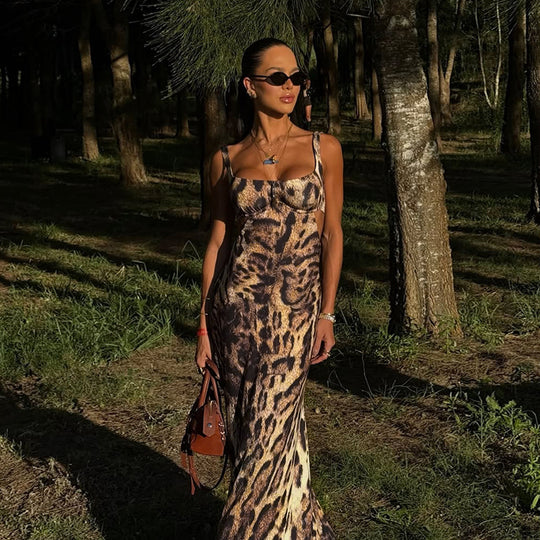 Damen Maxikleid mit tierischem Motiv und elegantem Schnitt EB