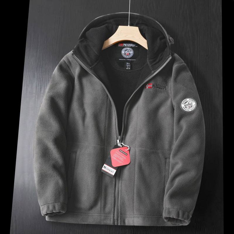 Damen Kapuzenfleecejacke im Outdoor‑Look mit doppellagiger Microfleece‑Innenlage, Reißverschluss und elastischen Bündchen EB