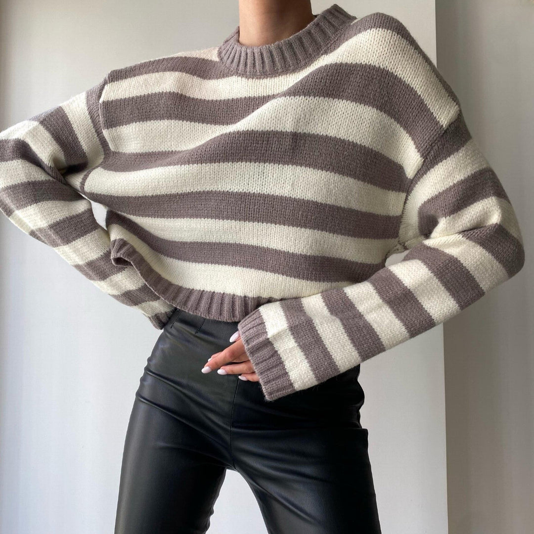 Damen lässiger Pullover mit modernem Streifenmuster und bequemen Schnitt EB