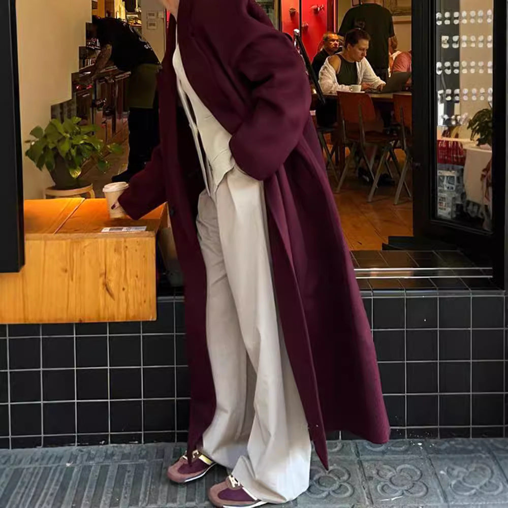 Damen Eleganter Wollmantel mit doppelt geknöpftem Design EB