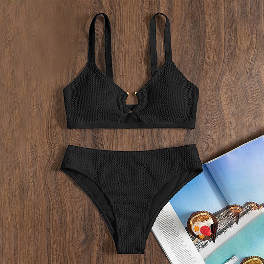 Damen Bikini-Set mit hohem Taillenschnitt und verzierten Trägern EB