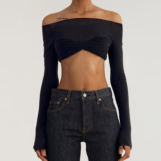 Damen Trendiges Cropped Oberteil mit Raffungen und Off-Shoulder Schnitt EB