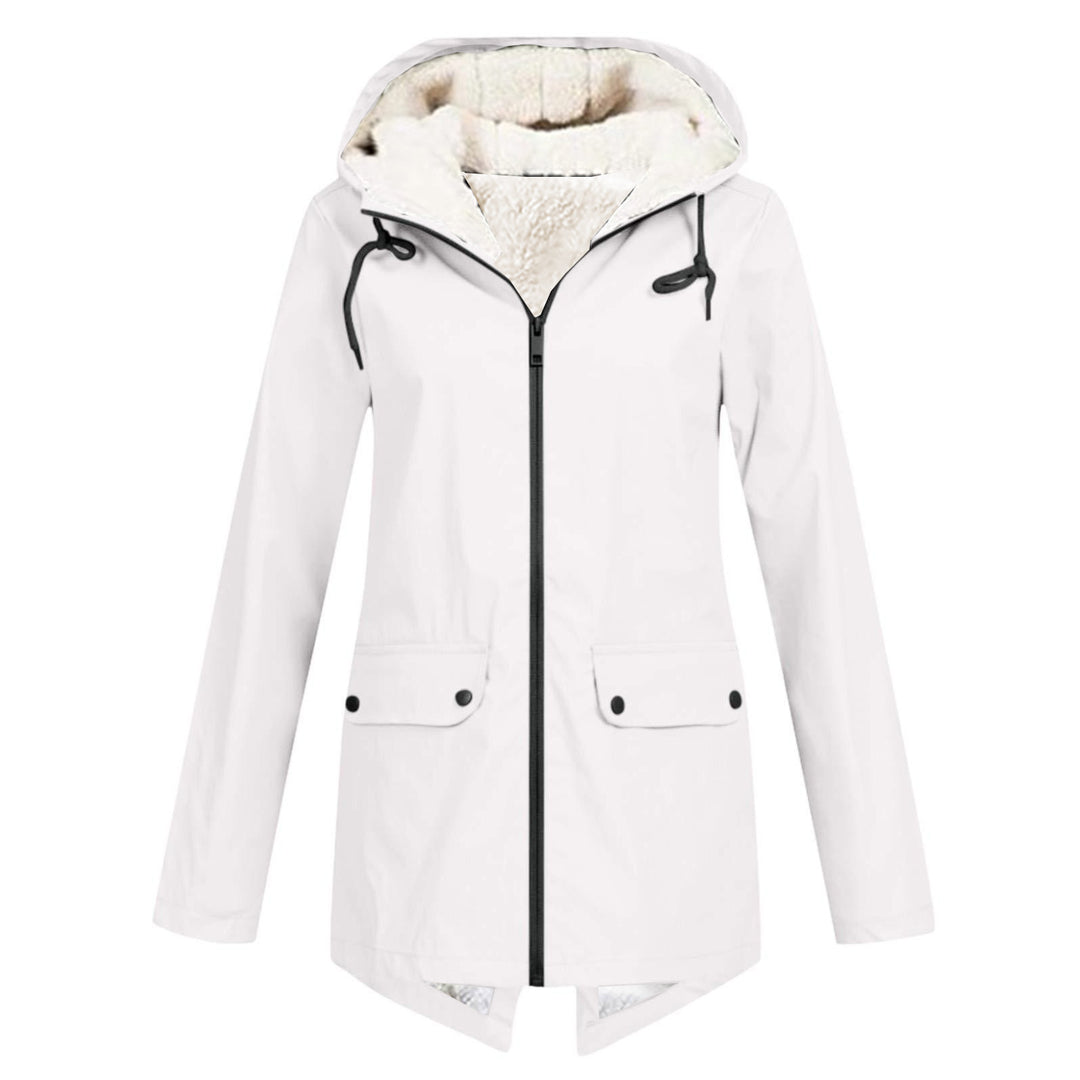 Damen wetterfeste und gefütterte Regenjacke mit verstellbarem Kapuzenkragen EB