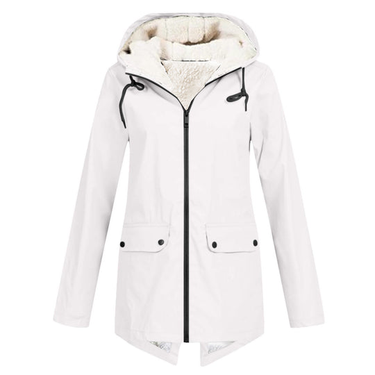 Damen wetterfeste und gefütterte Regenjacke mit verstellbarem Kapuzenkragen EB
