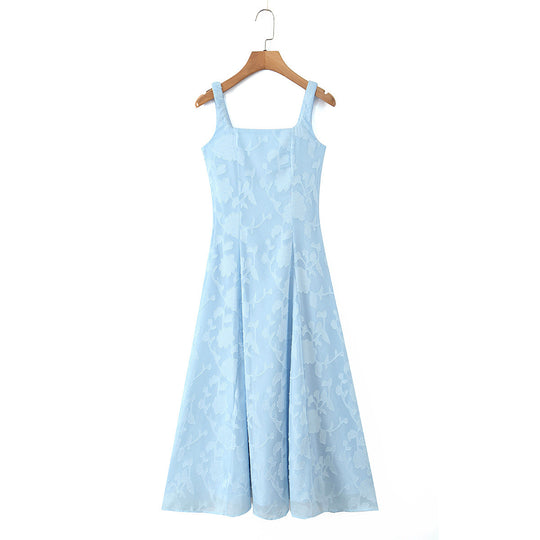 Damen Maxikleid mit floralem Reliefmuster und eleganten Trägern EB