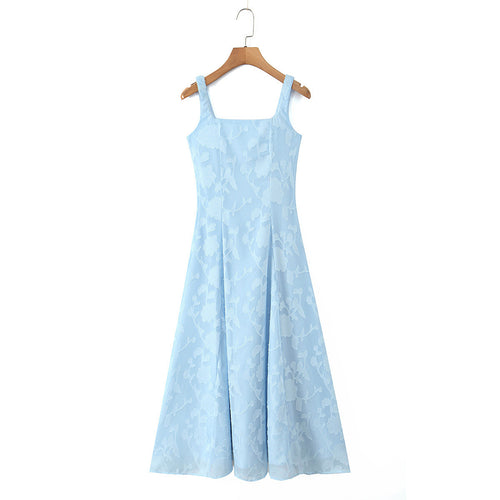 Damen Maxikleid mit floralem Reliefmuster und eleganten Trägern EB
