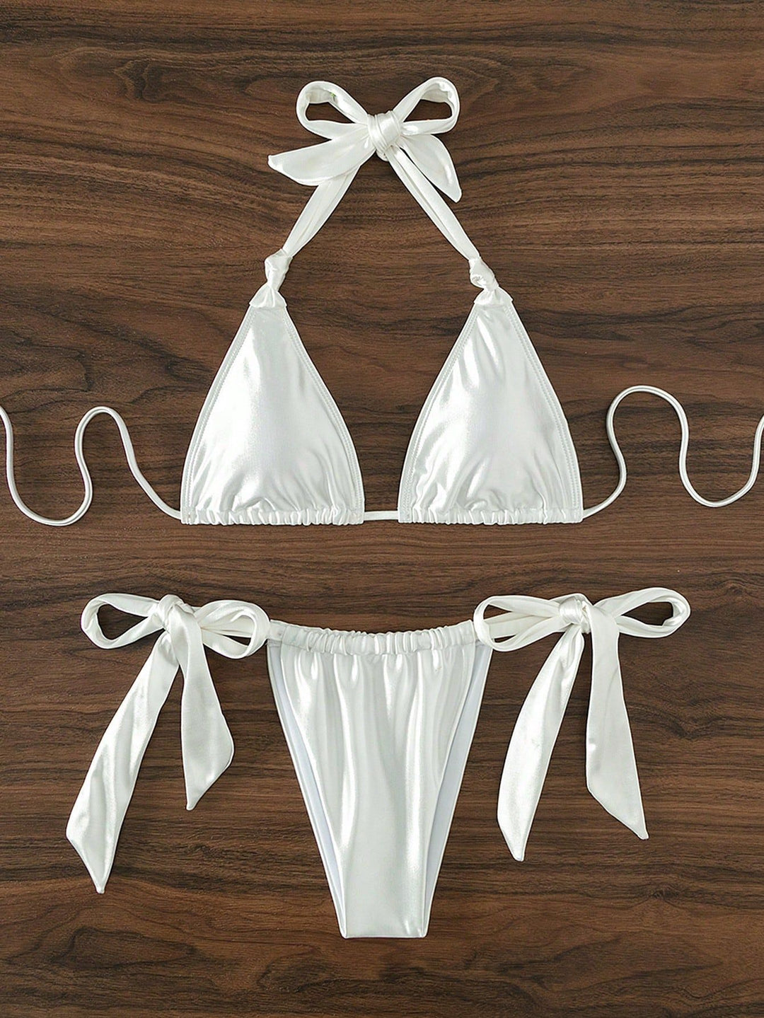 Damen Stilvoller Triangel-Bikini mit Schleifen-Details EB