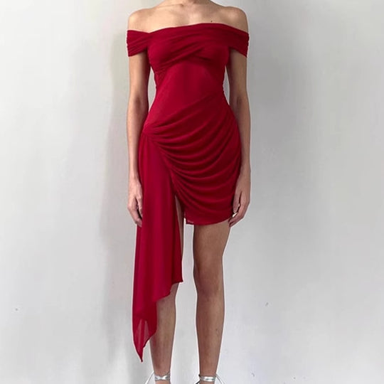 Damen Off-Shoulder Minikleid mit Rüschendetails und transparenten Einsätzen EB
