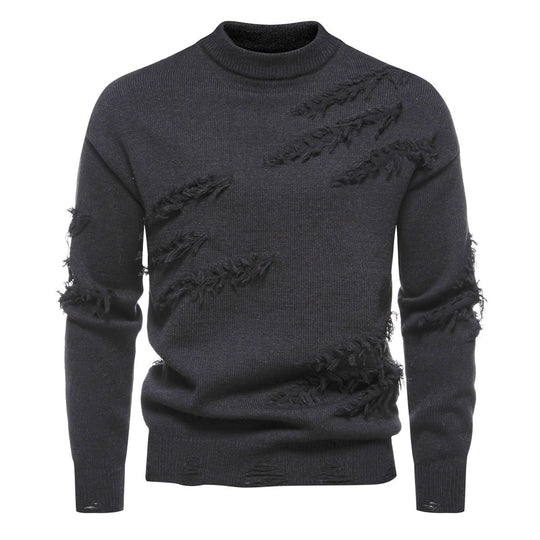 Herren modischer Rollkragenpullover mit distressed Details EB