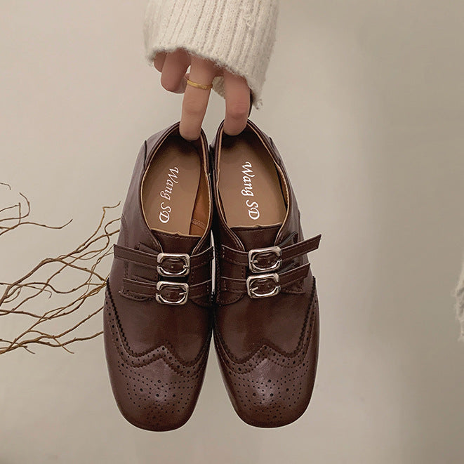 Damen Elegante und modische Schnürschuhe mit Doppelschnallen und perforiertem Obermaterial EB