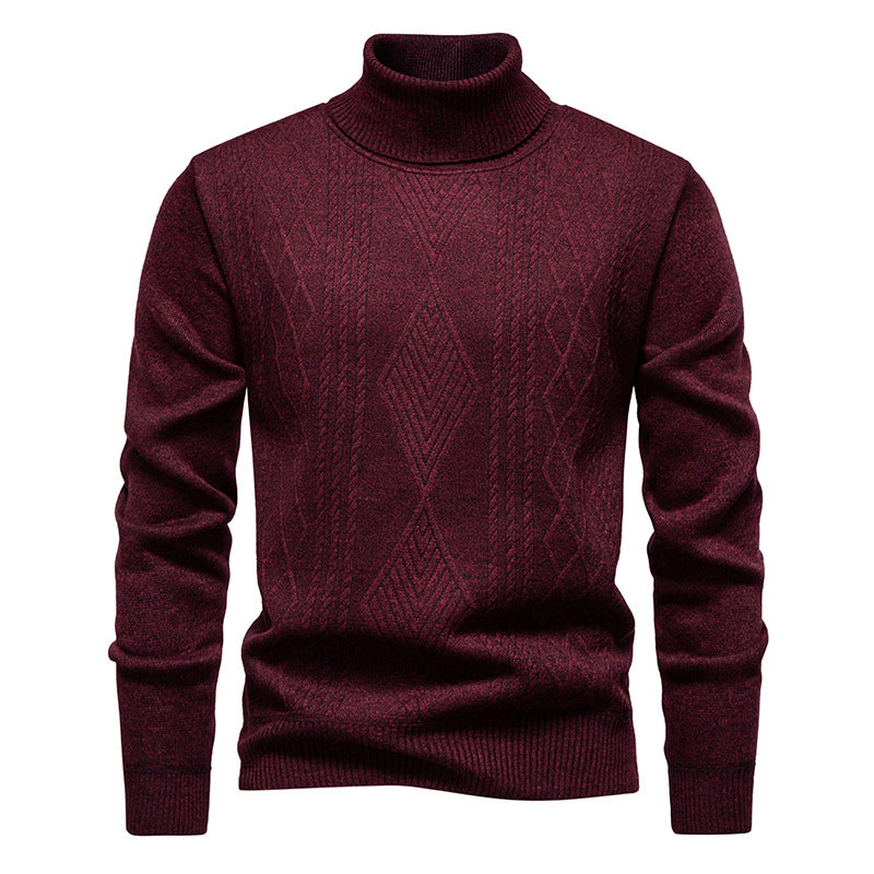 Herren nan Feinstrick-Rollkragenpullover mit strukturierter Zopfmuster-Struktur und körpernahem Schnitt EB
