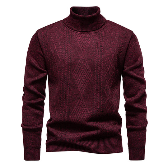 Herren nan Feinstrick-Rollkragenpullover mit strukturierter Zopfmuster-Struktur und körpernahem Schnitt EB