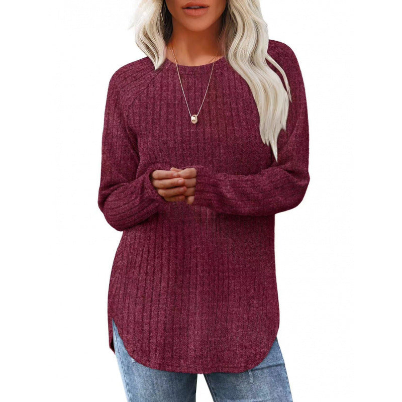 Damen lässiger Pullover mit geripptem Muster und weitem Schnitt EB