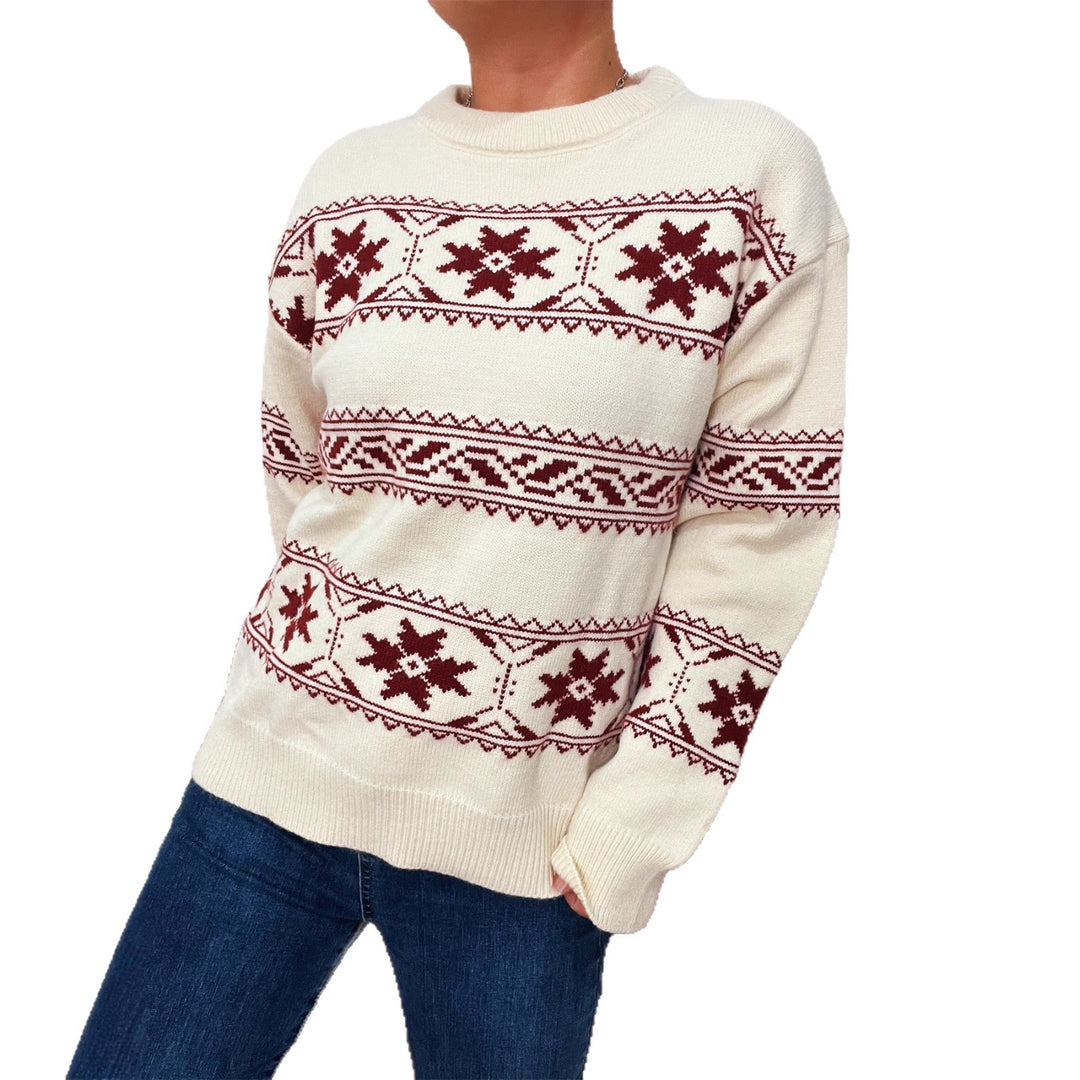 Damen Winterpullover mit festlichem Schneemuster und weichem Strick EB
