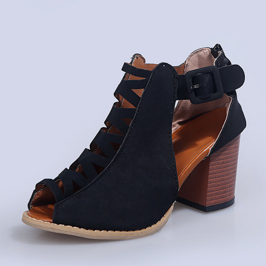 Damen Peep-Toe Stiefeletten im Schnürdesign mit Blockabsatz EB