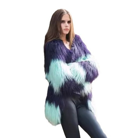 Damen Modischer Kunstpelzblazer mit strukturiertem Design und voluminösen Ärmeln EB