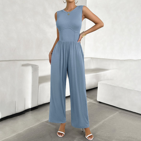 Damen Lässiger Jumpsuit mit weitem Bein und taillierter Ausarbeitung EB