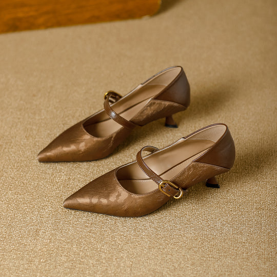 Damen Elegante Mary Jane Pumps mit dekorativem Riemen und niedrigem Absatz EB